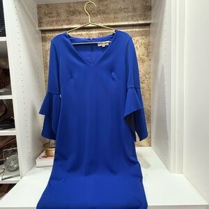 Badgley Mischka Royal Blue Bell Sleeve Dress Size 2 V Neck Cocktail